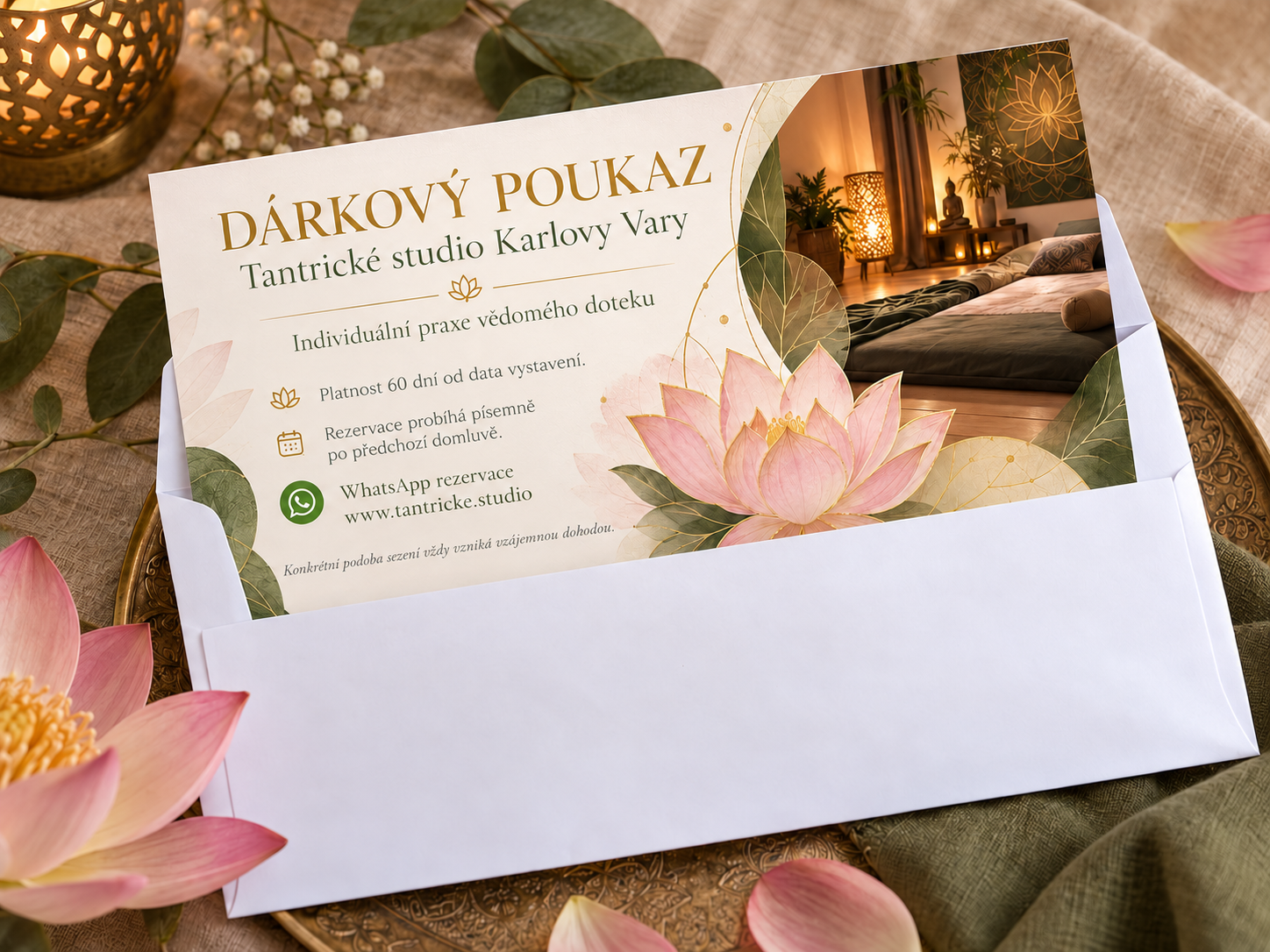 Dárkový poukaz Tantrického studia Karlovy Vary s obálkou